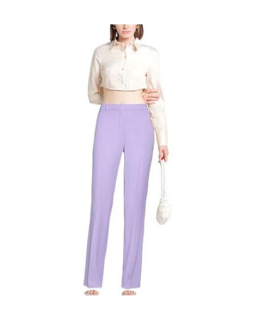 Max Mara Purple Solid Color Wool Straight-Leg Suit Trousers