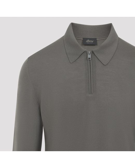 Brioni Gray Quarter-Zip Wool Polo Shirt for men