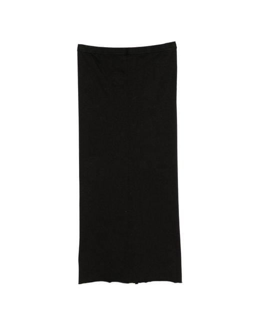 Rick Owens Black Drawstring-Fastening Front-Slit Midi Skirt