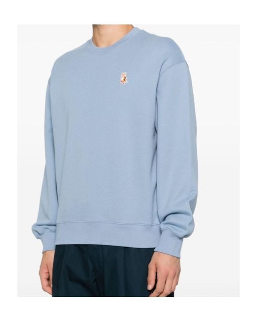 Maison Kitsuné Blue Fox-Embroidered Cotton Sweatshirt for men