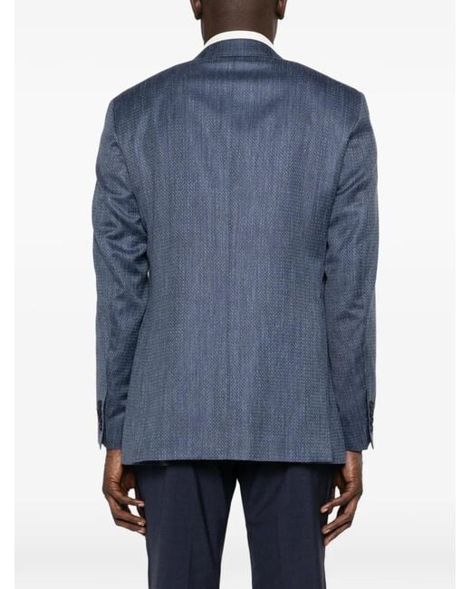Canali Blue Patterned Notched Lapel Jacket for men