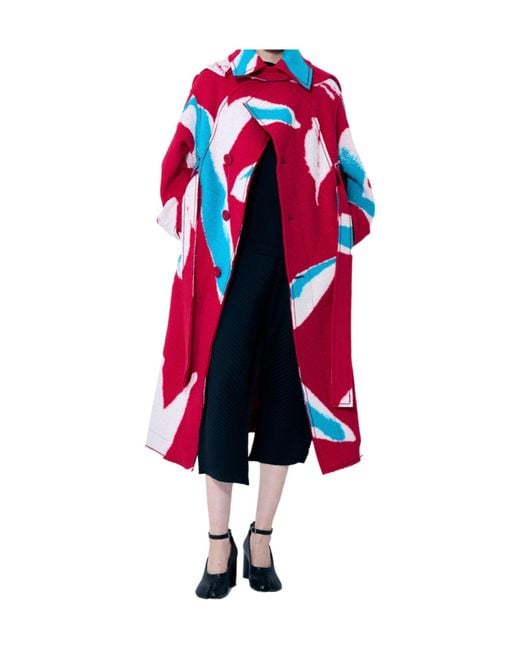 Issey Miyake Red Vigor Graphic Belted Coat