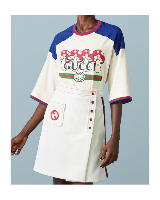 Gucci Blue Mushroom-Print Cotton T-Shirt
