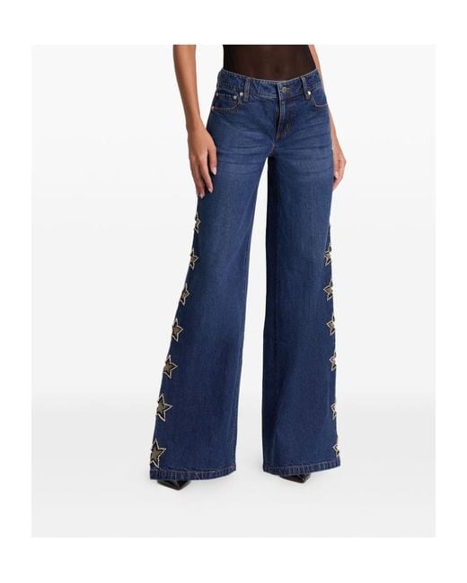 Alice + Olivia Blue Amazing Embellished Low-Rise Baggy Jeans
