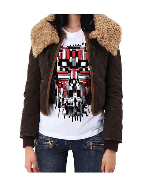 DSquared² Black Real Fur Quilted Layered Jacket