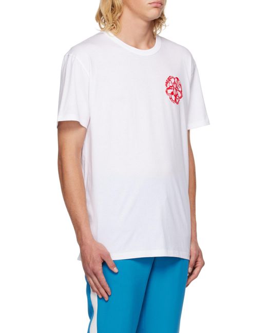 McQueen White Graphic-Print Cotton T-Shirt for men