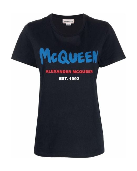 McQueen Blue Logo Print T-Shirt