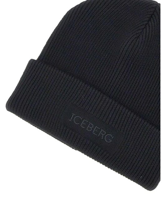 Iceberg Blue Ribbed Logo Beanie Hat for men
