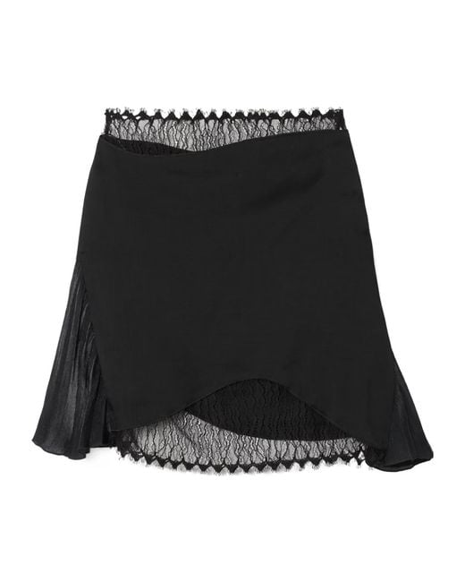 Victoria Beckham Black Pleated Lace And Chiffon-Trimmed Satin-Crepe Mini Skirt