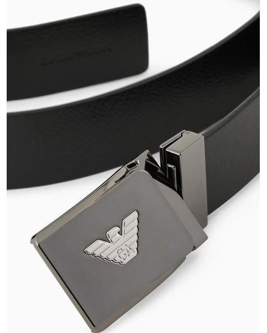 Emporio Armani White Logo Plaque Buckle Belt for men