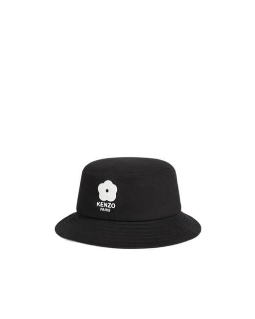 KENZO Black Flower Logo Embroidered Bucket Hat for men