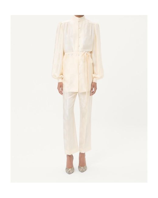 Valentino White Jacquard Polka Dot Patterned Belted Shirt