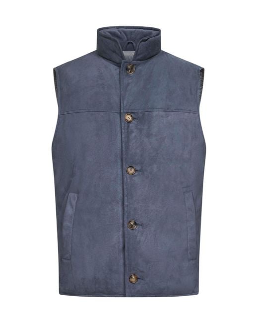 Brunello Cucinelli Blue Buttoned Sleeveless Gilet for men