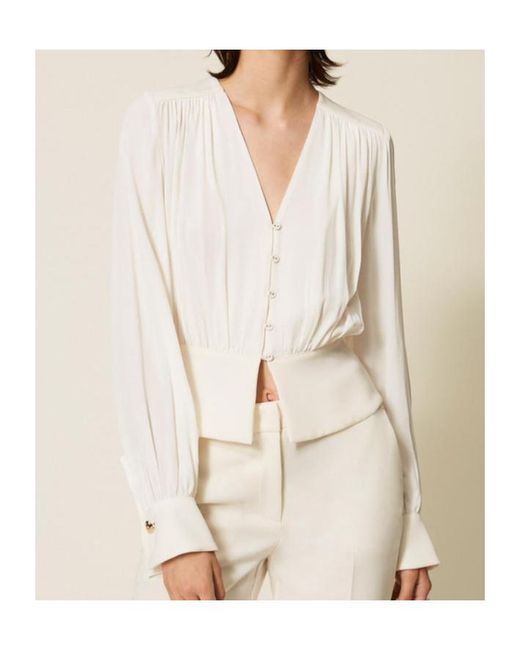 Twinset Natural Pleated Long-Sleeve Top