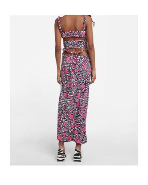 Area Purple Printed Cut-Out Silk Midi Dress