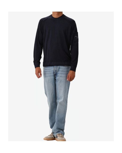 C P Company Blue Lens-Detail Raglan-Sleeve Sweater for men