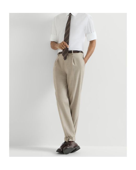 Brunello Cucinelli Gray Virgin-Wool Mouliné-Twill Trousers With Pleat for men