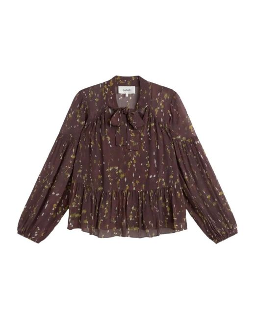 Ba&sh Brown Pussy Bow-Collar Tiered Blouse