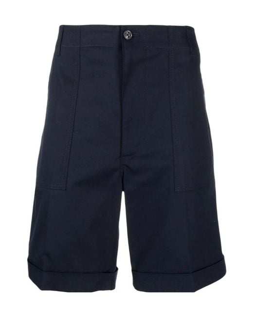 Moncler Blue Pressed-Crease Cotton Shorts for men