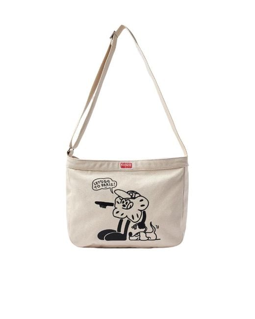 KENZO White Logo Patch Zip-Up Messenger Bag for men