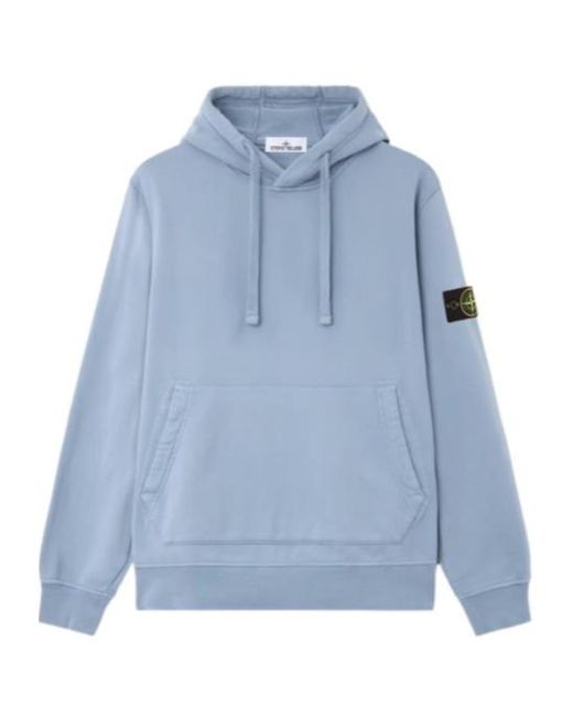 Stone Island Blue Logo Patch Drawstring Hoodie for men