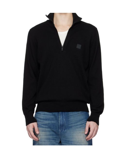 Boss Black Logo-Patch Zip-Neck Sweater for men