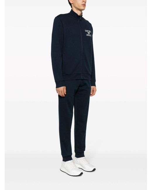 Emporio Armani Blue Logo-Embroidered Cotton-Blend Pajama for men
