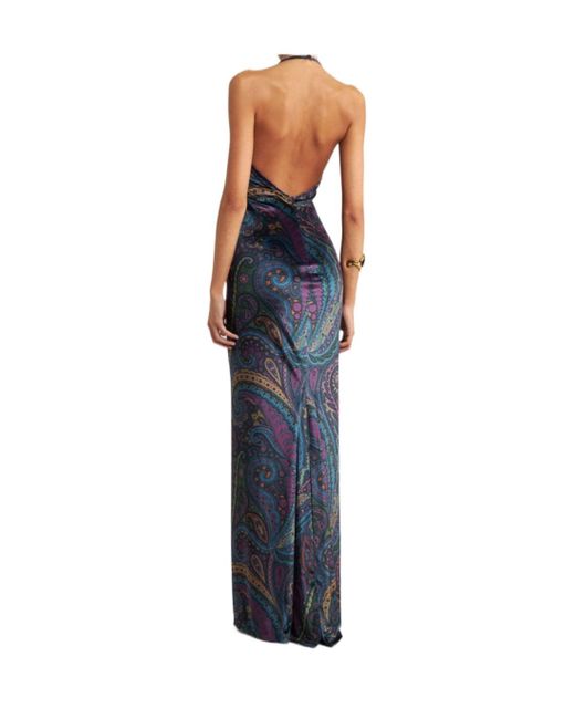 Etro Blue Paisley Halterneck Maxi Dress