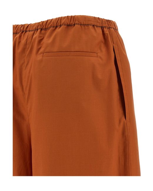 Marni Brown Logo Embroidered Wide-Leg Trousers