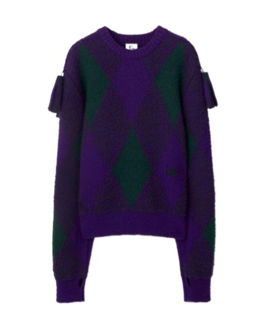 Burberry Blue Diamond-Pattern Wool Jumper for men