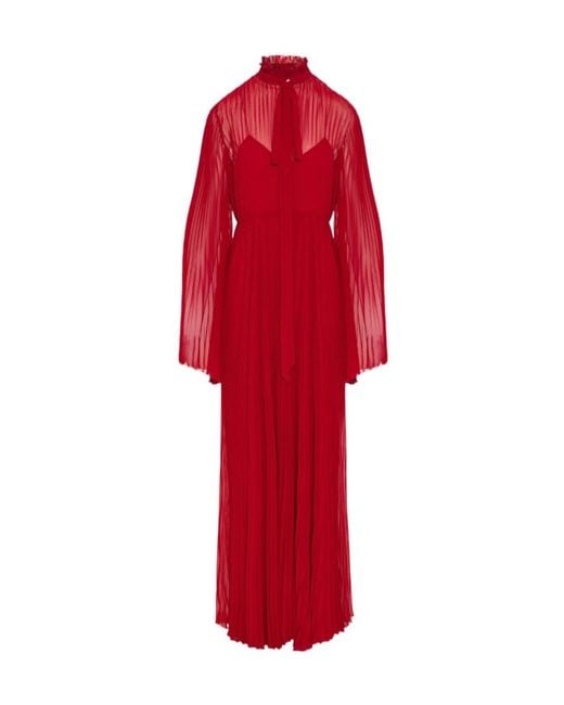 Gucci Red Pleated Pussy-Bow Long-Sleeved Maxi Dress