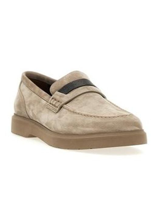 Brunello Cucinelli Gray Embellished Almond Toe Loafers