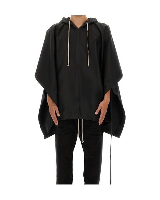 Rick Owens Black Concordians Drawstring Poncho for men