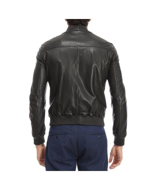 Armani Jeans Black Zippered Leather Jacket for men