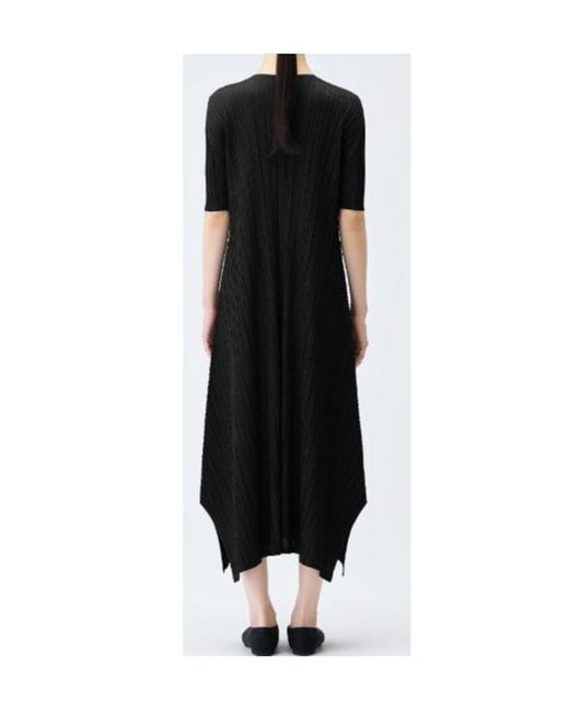 Pleats Please Issey Miyake Black Mellow Pleats V-Neck Asymmetric Dress