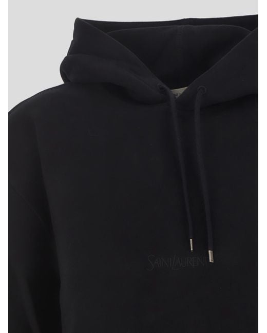 Saint Laurent Blue Logo Embroidered Drawstring Hoodie