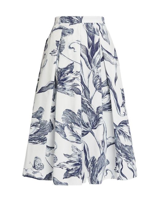 Erdem Blue Floral Print Pleated Midi Skirt