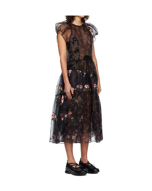 Simone Rocha Black Sheer Puff Sleeve And Ruffle Dress