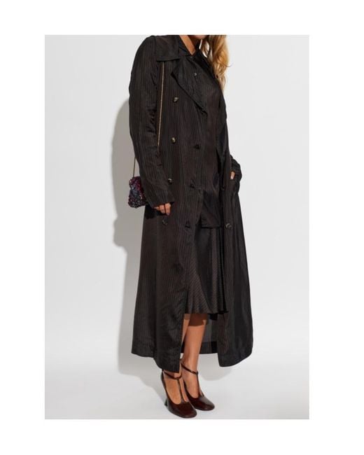 Dries Van Noten Black Double-Breasted Trench Coat