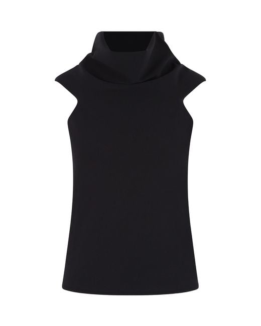 Quira Black Cowl-Neck Short-Sleeve Knitted Top