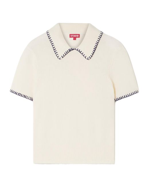Staud White Windsor Wool Blend Polo Shirt