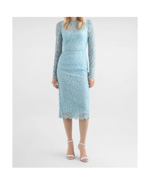 Dolce & Gabbana Blue Lace Midi Dress