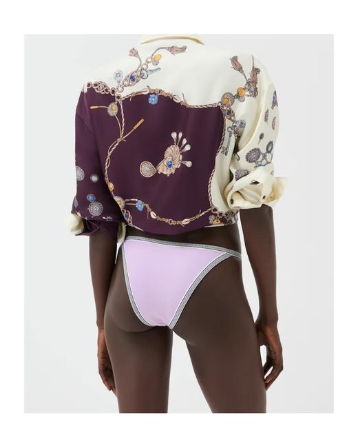 Versace Purple Embroidered-Logo Bikini Bottoms