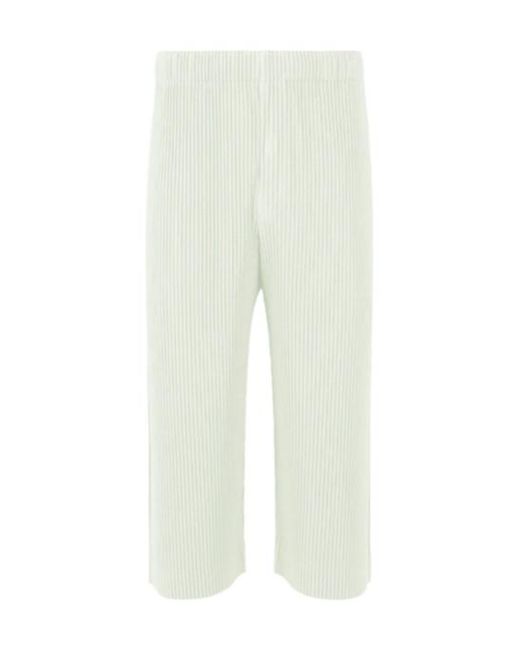 Homme Plissé Issey Miyake White Pleated Cropped Trousers for men