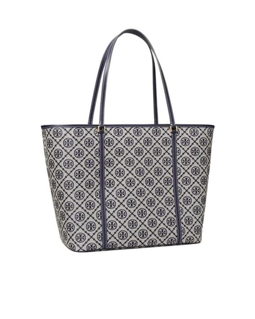 Tory Burch Gray T Monogram Zipped Tote Bag