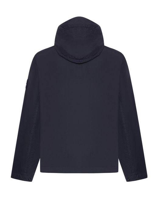 Stone Island Blue Wrinkled Hooded Wind Resistance Jacket for men