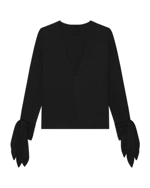 Givenchy Black 4G Embroidered Deep-V Blouse