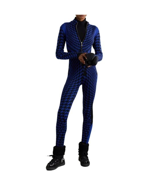 Perfect Moment Blue Johnnie Walker Bella Houndstooth Intarsia Merino Wool Ski Jumpsuit