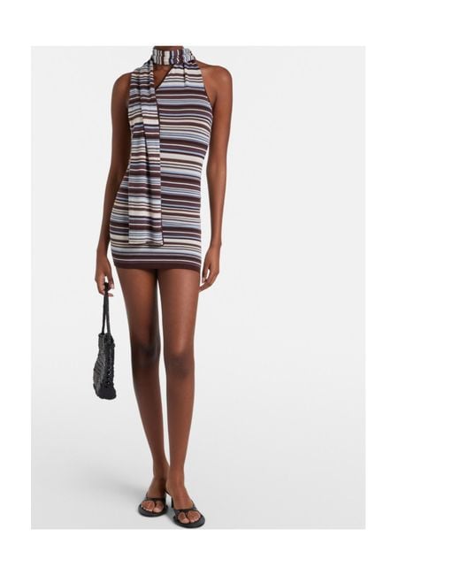 AYA MUSE Multicolor Knitted Scarf-Detail Striped Minidress