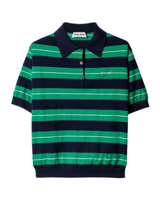 Miu Miu Green Short-Sleeved Striped Polo Shirt